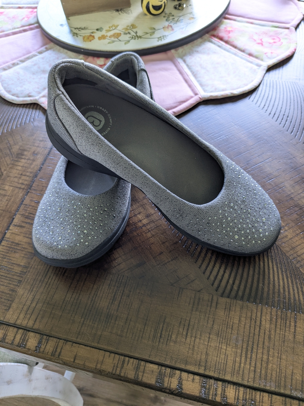 Bzees Gray Sparkle Knit Slip-On Ballet Flats